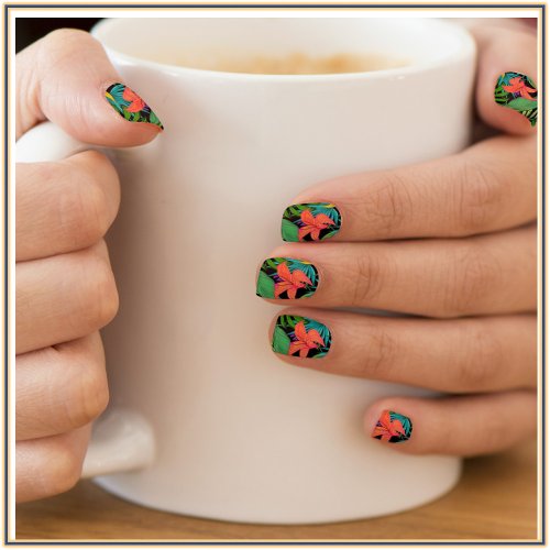 Tropical Purple and Green Botanical Flowers Minx Nail Art