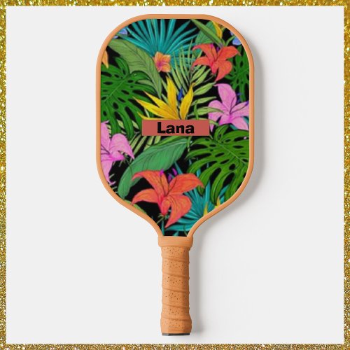 Tropical Purple and Green Botanical Flowers Pickleball Paddle
