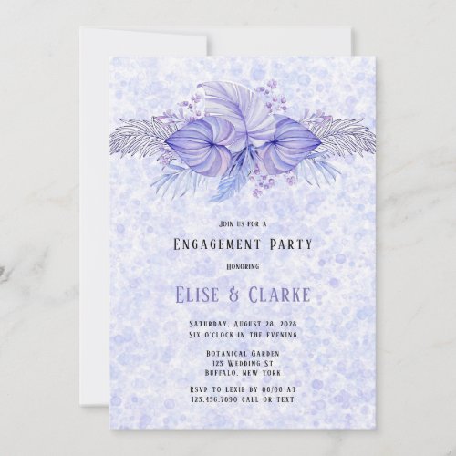Tropical Purple Blue Palm Leaves Engagement Party Invitation