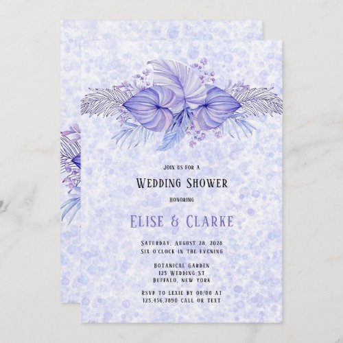 Tropical Purple Blue Palm Leaves Wedding Shower Invitation