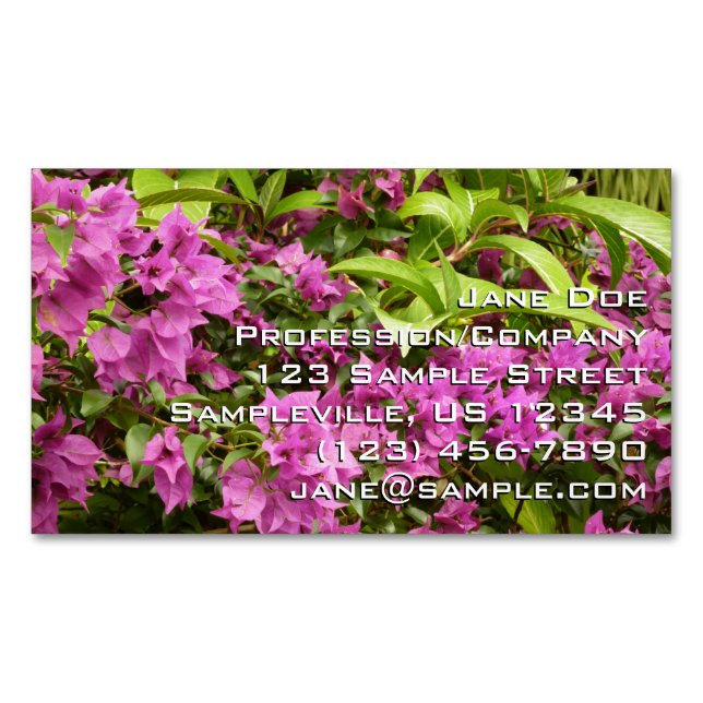 Tropical Purple Bougainvillea Floral Business Card Magnet (Front)