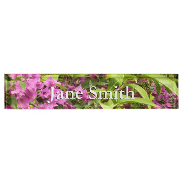 Tropical Purple Bougainvillea Floral Desk Name Plate (Front)