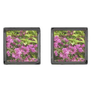 Tropical Purple Bougainvillea Floral Gunmetal Finish Cufflinks