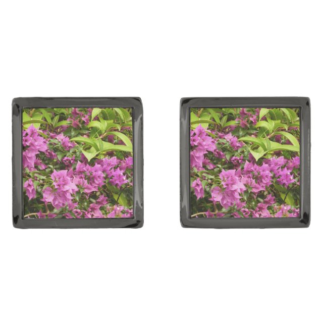 Tropical Purple Bougainvillea Floral Gunmetal Finish Cufflinks (Front)