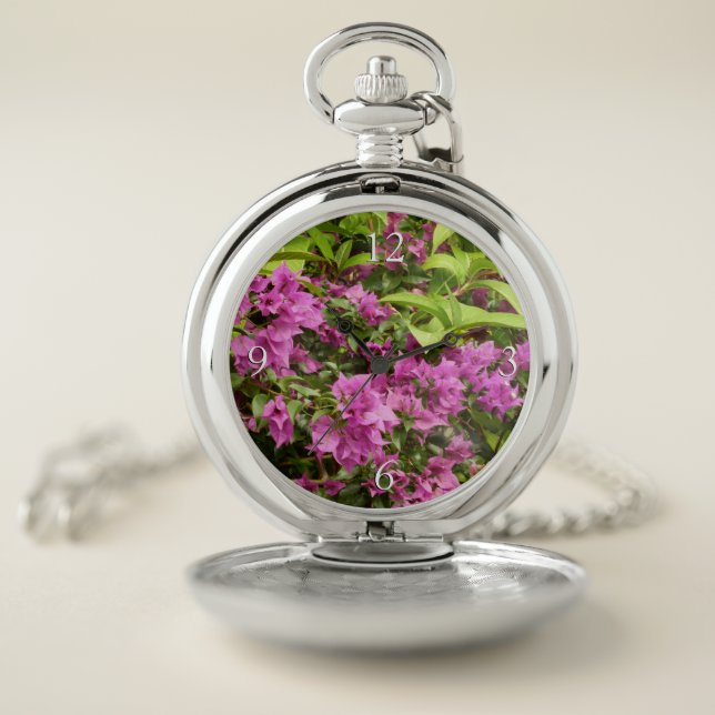 Tropical Purple Bougainvillea Floral Pocket Watch (Inside)