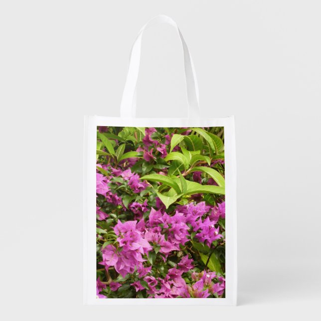 Tropical Purple Bougainvillea Floral Reusable Grocery Bag (Front)