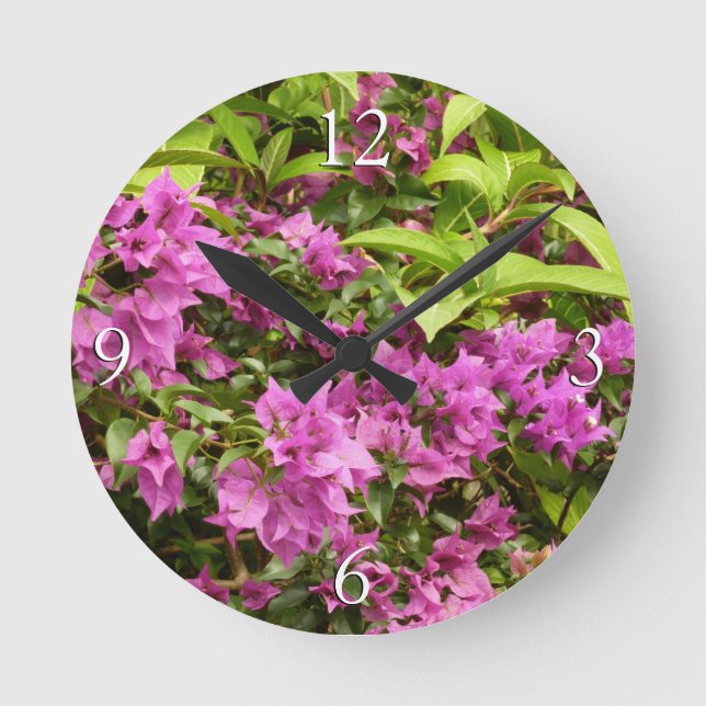 Tropical Purple Bougainvillea Floral Round Clock (Front)