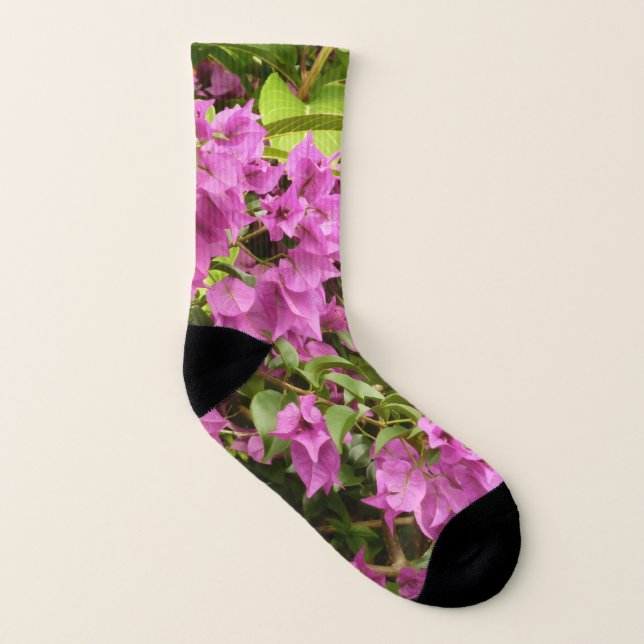 Tropical Purple Bougainvillea Floral Socks (Left Inside)