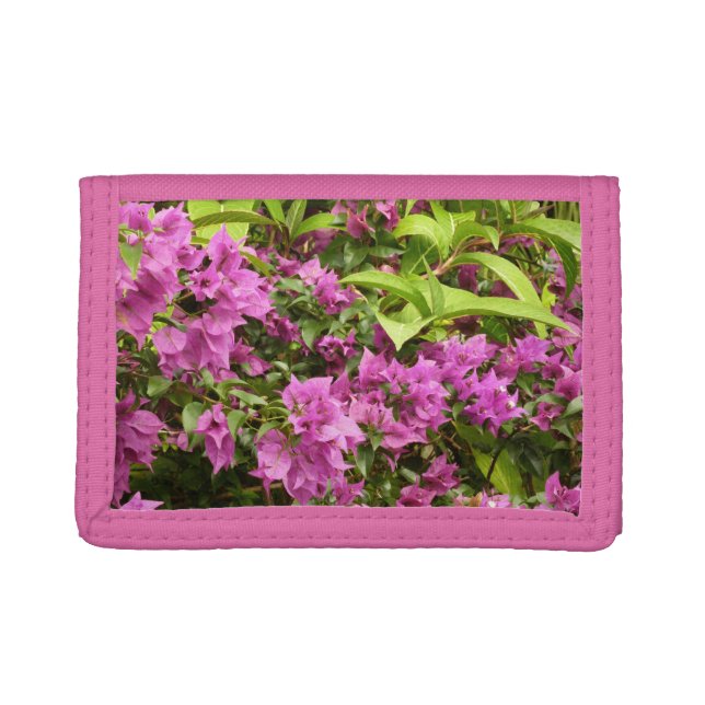 Tropical Purple Bougainvillea Floral Tri-fold Wallet (Front)