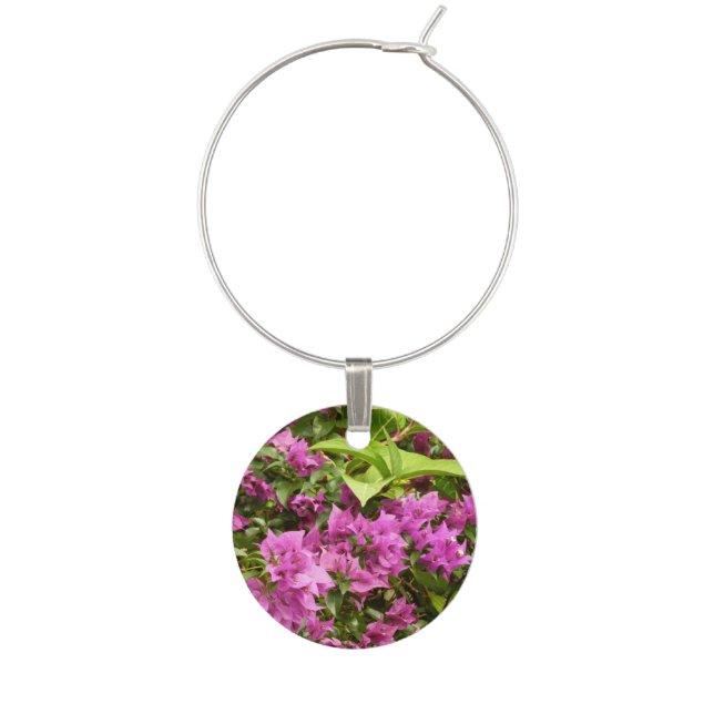 Tropical Purple Bougainvillea Floral Wine Glass Charm (Front)