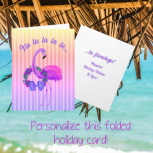 Tropical Purple Flamingo Personalized Christmas Holiday Card