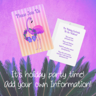 Tropical Purple Flamingo Personalized Christmas Invitation