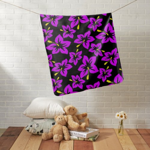 Tropical Purple Hawaiian Hibiscus Flowers Baby Blanket