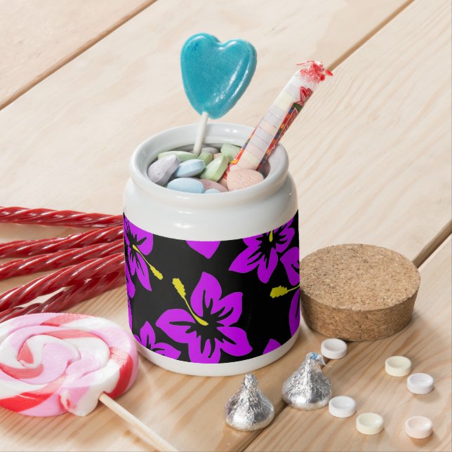 Tropical Purple Hawaiian Hibiscus Flowers Candy Jar (In Situ)