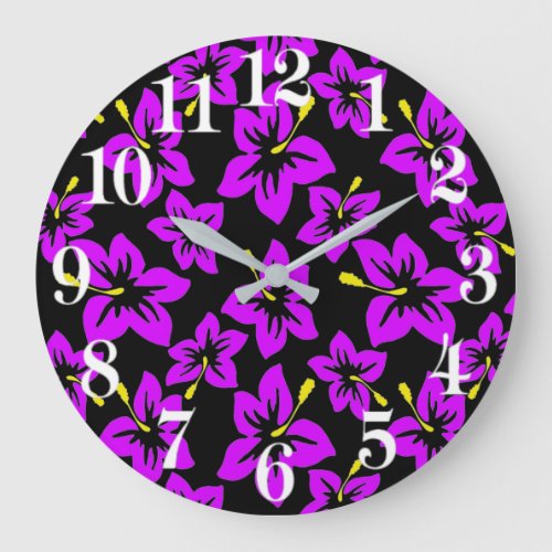 Tropical Purple Hawaiian Hibiscus Flowers Large Clock