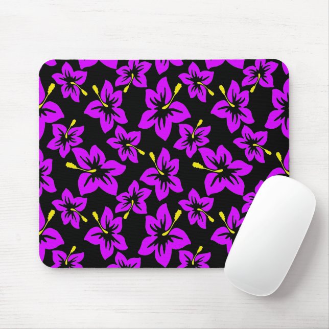 Tropical Purple Hawaiian Hibiscus Flowers Mouse Pad (With Mouse)