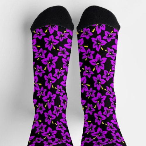 Tropical Purple Hawaiian Hibiscus Flowers Socks