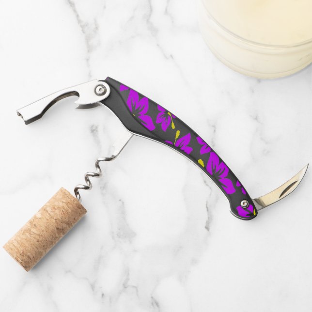 Tropical Purple Hawaiian Hibiscus Flowers Waiter's Corkscrew (Front)