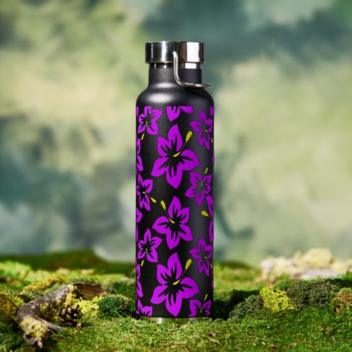 Tropical Purple Hawaiian Hibiscus Flowers Water Bottle