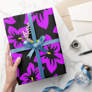 Tropical Purple Hawaiian Hibiscus Flowers Wrapping Paper