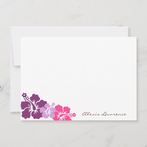 Tropical purple hibiscus flowers custom stationery note card