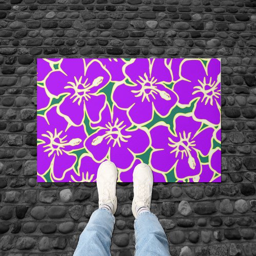 Tropical Purple Hibiscus Flowers Hawaiian Decor Doormat