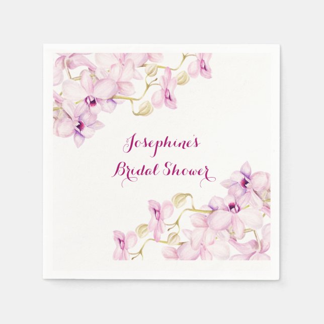 Tropical Purple Orchid Floral Bridal Shower Napkins (Front)