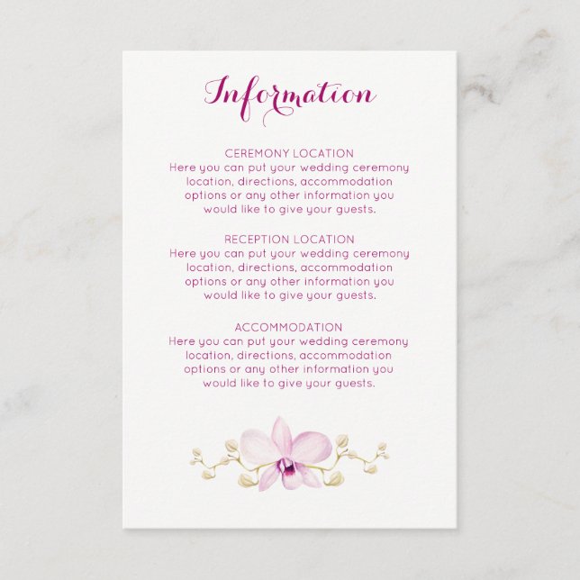 Tropical Purple Orchid Floral Information Cards (Front)