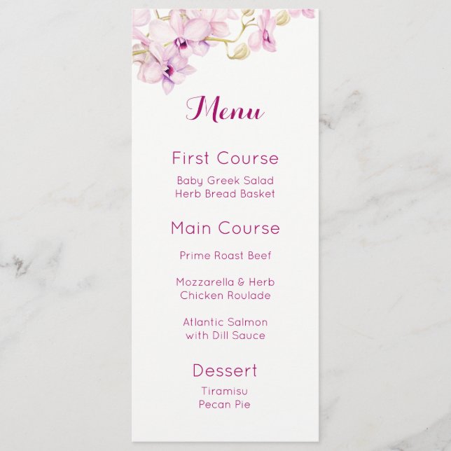 Tropical Purple Orchid Watercolor Menus (Front)