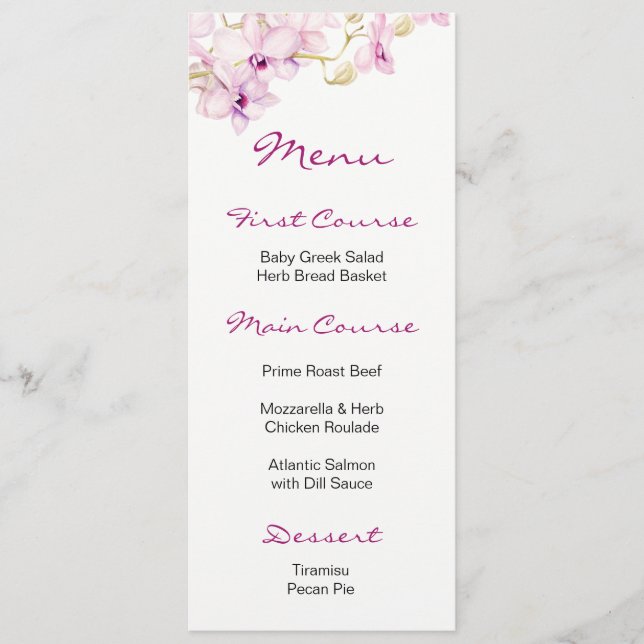 Tropical Purple Orchid Watercolor Menus (Front)