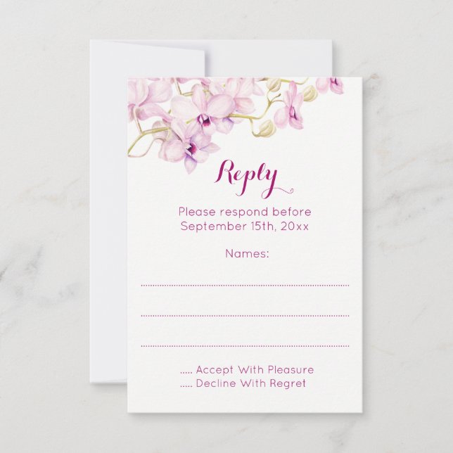 Tropical Purple Orchid Watercolor Reply Cards (Front)