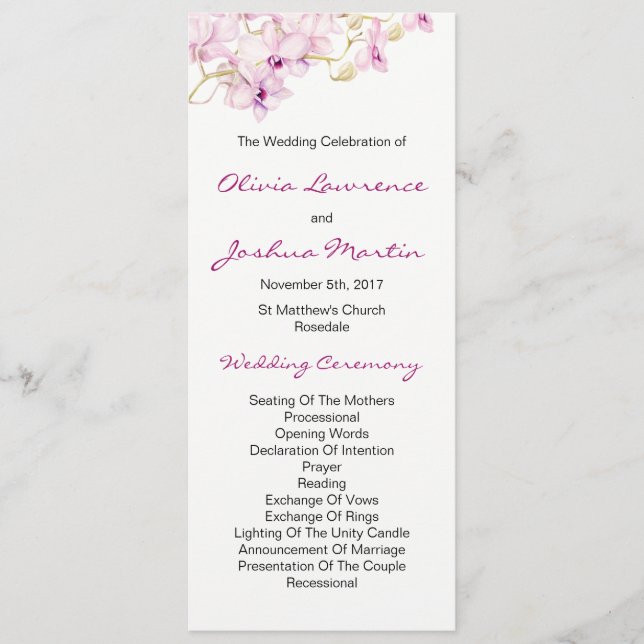 Tropical Purple Orchid Watercolor Wedding Program (Front)