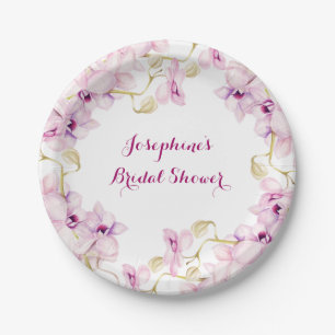 Tropical Purple Orchids Floral Bridal Shower Paper Plates