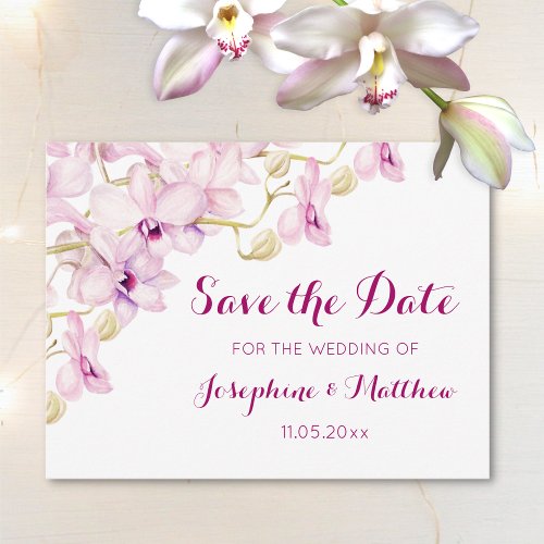 Tropical Purple Orchids Floral Save the Date Announcement Postcard