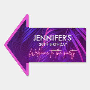 Tropical Purple Palm Leaf Arrow Welcome Yard Sign