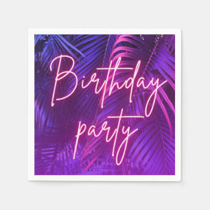 Tropical Purple Palm Leaf Birthday Party Napkins