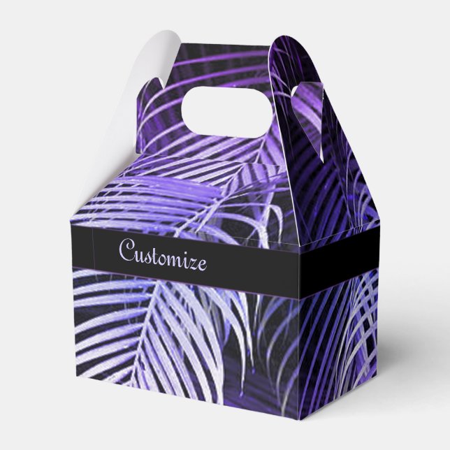 Tropical Purple Palm Leaves Gable Favor Box (Front Side)