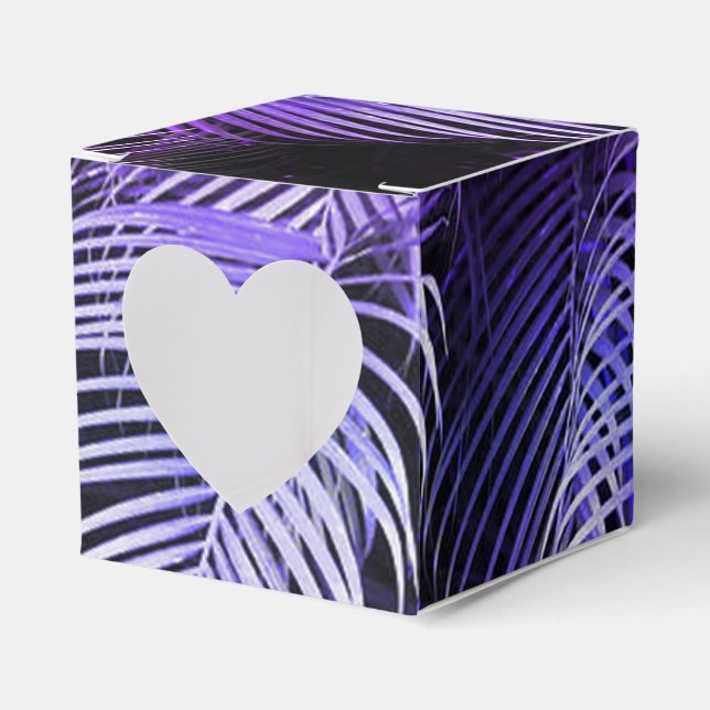 Tropical Purple Palm Leaves Heart Favor Box (Front Side)
