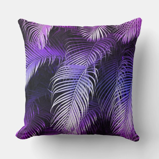 Tropical Purple Palm Leaves Throw Pillow (Front)