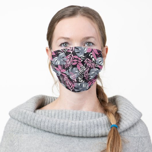 Tropical Purple Palm Monstera Leaves Adult Cloth Face Mask (Worn)