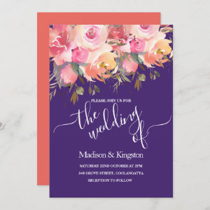 Tropical Purple Pink Coral Wedding Invite