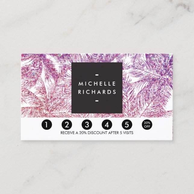 Tropical Purple/Pink Glitter Palms Loyalty Card (Front)