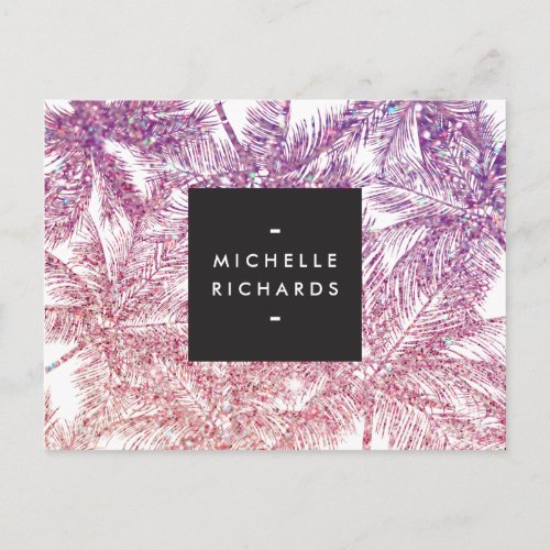 Tropical PurplePink Glitter Palms Postcard