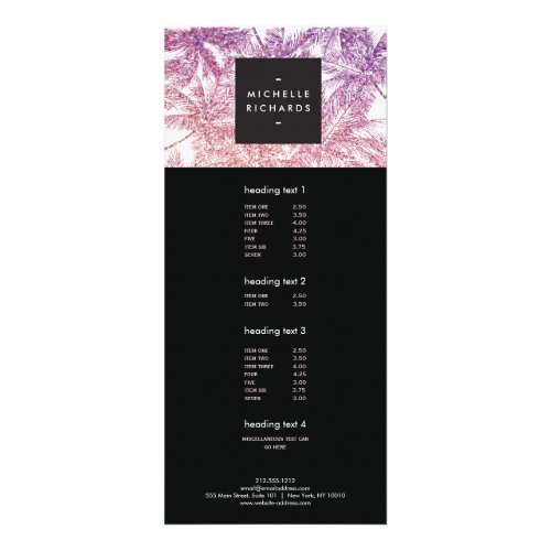 Tropical PurplePink Glitter Palms Rack Card