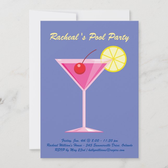 Tropical Purple Pool Party Invitation (Front)