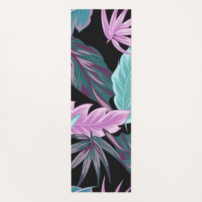Tropical Purple & Teal Botanical Leaves  Yoga Mat (Front)