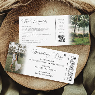 Tropical QR Code Boarding Pass Destination Wedding Invitation