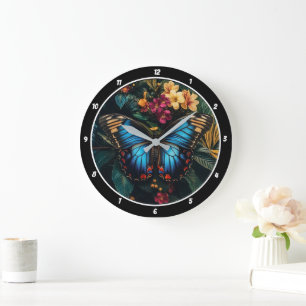 Tropical Radiance" - Blue Butterfly Large Clock