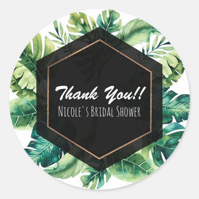 Tropical Rain Forest Island Leaves Elegant Favor Classic Round Sticker (Front)