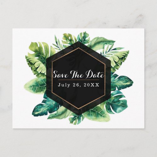 Tropical Rain Forest Island Leaves Save the Date Announcement Postcard